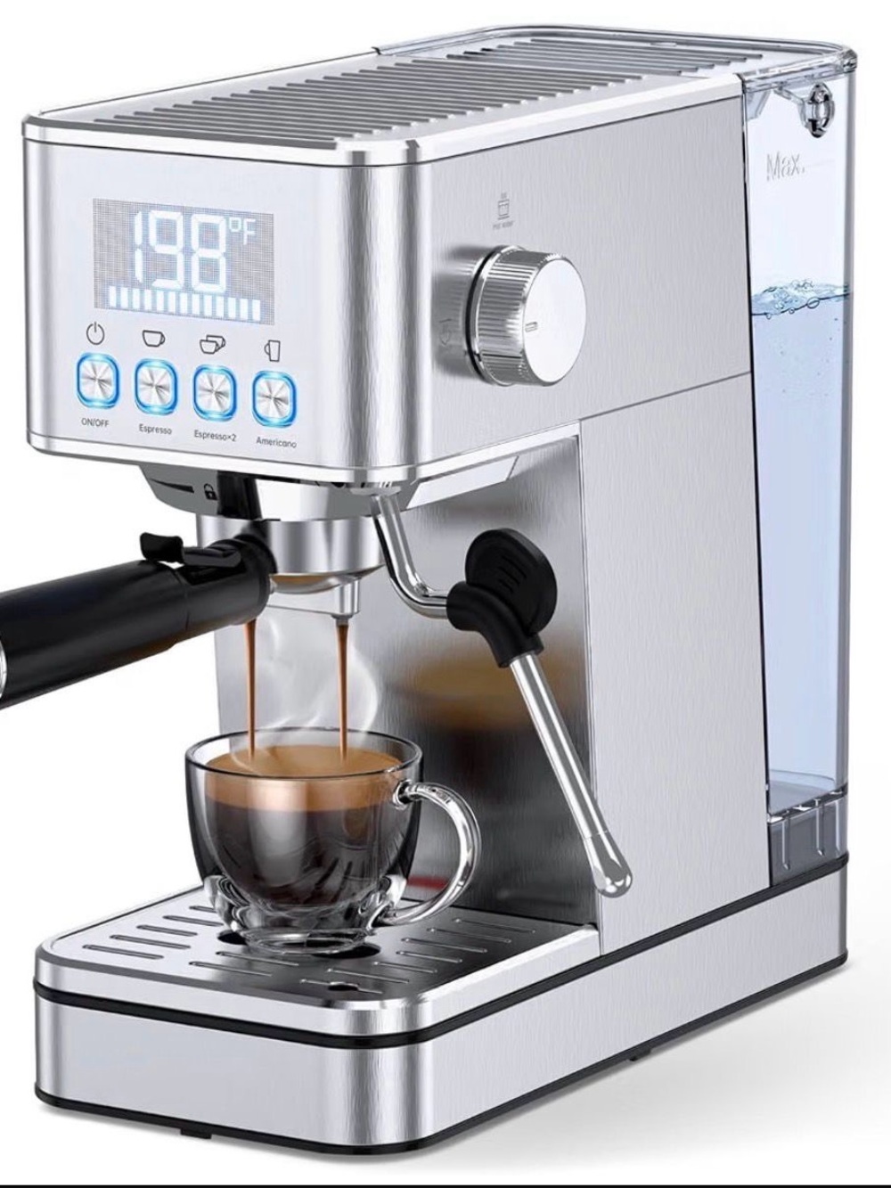 Stainless Steel Espresso Machine with Milk Frother - Silver